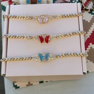 Elegant Butterfly Bracelet Gold with Option of Red, Pink, and Blue Accents